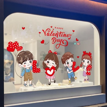 Dos desenhos animados para Crianças Adesivos de Parede DIY Criativo Amantes de Adesivos de Parede para o Dia dos Namorados Sala de Casamento Loja de Vidro, Decoração Home