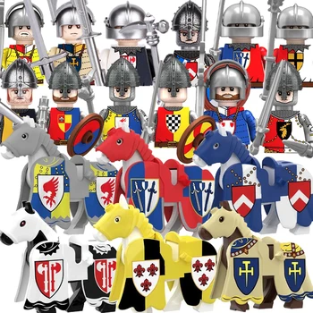 Guerra Das Rosas Medieval Soldado Figuras Blocos De Construção Britânica, Castelo Cavaleiro Montar A Cavalo Mini Arma Animais Tijolos Brinquedos