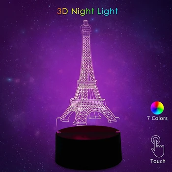 Ilusão 3D Lâmpada de 7 Cores, a Luz da Noite Toque de Controle da área de Trabalho RGB Mutável Crianças de Aniversário Presentes do Festival Quarto a Decoração Home