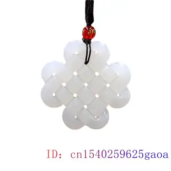 Jade Chinês nó Pingente Jadeite Chinês Natural Amuleto Colar de Jóias de Moda Dupla face Branco Charme Dons de pedra preciosa