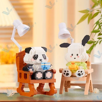 Kawaii Lâmpada De Mesa Pochacco Panda Blocos De Construção De Lua De Dormir Cinnamorol Sanrio Modelo De Mini-Tijolo Losto Figuras De Brinquedos Para O Presente