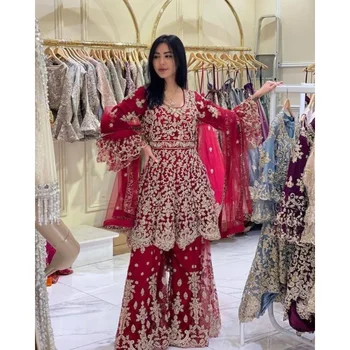 Kurta Sarees para as Mulheres Salwar Kameez Terno Sharara Plazzo Paquistanês Terno Vestido de Noiva