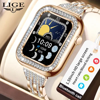 LIGE Mulheres Smartwatch de Chamada Bluetooth Impermeável Smart Watch Pressão Arterial de Oxigênio de Saúde, Monitor de Pulseira de Senhoras Para Android iOS
