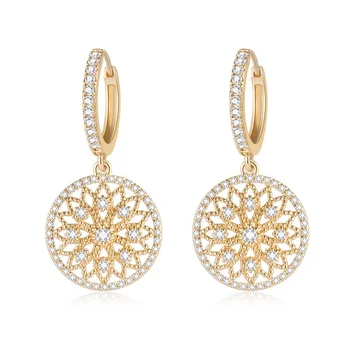 MADALENA SARARA Puro Ouro 18k Vintage Royal Estilo as Mulheres Dangle Brincos de Embutimento do Diamante