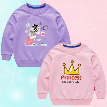 Menina Coroa de Princesa Impressão de Moletom Moda de manga comprida Camisola Tops Para Crianças Primavera, Outono Roupas