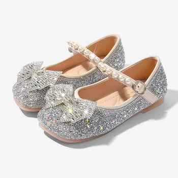 Meninas Requintado Presente Lantejoulas Strass Bowknot Crianças Princesa de Casamento Sapatos de Cristal, o Desempenho do Estudante para Crianças Salto Alto
