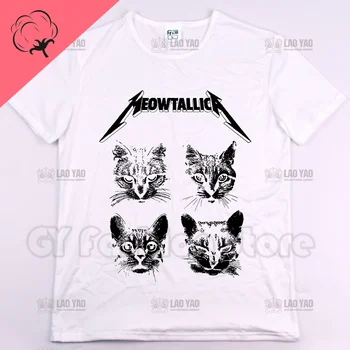 Meowtallica Engraçado Gato Música Rock de Impressão de Alta Qualidade de Algodão T-Shirtst Harajuku QUATRO Venda Quente de Verão T-shirt Impresso