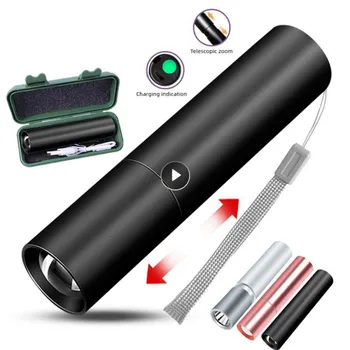 Mini Lanterna elétrica Recarregável USB Lanterna LED Impermeável Telescópica com Zoom Poderoso Lanterna Lâmpada de Emergência Exterior Portabl Tochas