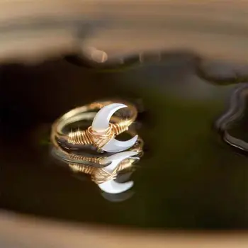 Minimalismo Vintage Jóias de Casamento da Menina Dom Ultra-Fino Crescente da lua, anel de Mulheres anel de Acessórios de Festa Curva Lua Anel