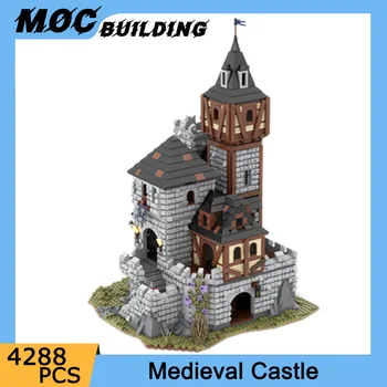 MOC Castelo Medieval Modelo de Blocos de Construção da Torre de Parede de Porta Fortaleza DIY Ideias Criativas Montagem de Tijolos Brinquedos de Aniversário, Presentes de Natal