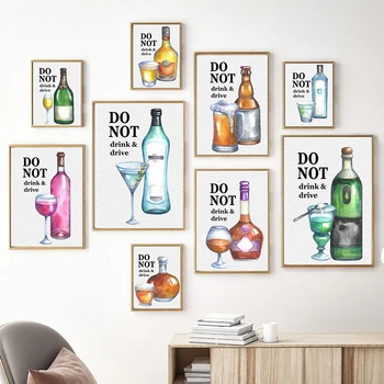 Moderno Cocktail Slogan Não Beber E Dirigir Lona Cartaz Impressão De Arte De Parede Para Cozinha Bar Club Fashion Imagem De Decoração Mural