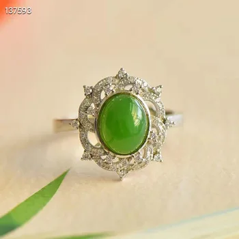 Natural 100% real 925 anéis de prata esterlina embutidos verde real hetian jade anéis de Abrir o Anel de jade anéis para as mulheres de presente de noivado