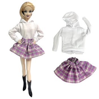 NK Oficial 2 Pcs Requintado boneca piquenique roupa com top+roxo bonito saia curta para o aluno festa de reuniões Para a Boneca Barbie BRINQUEDO