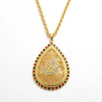 Personalizado Zircão Definir Forma de Gota Muçulmano Pingente de Colar Amuleto Religioso Jóias de Presente de Acessório para Homens e Mulheres