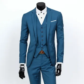 Plus Size 6XL-S (Casaco+Calça+Colete) de Alta Qualidade Homens Ternos Slim Fit de Cor Sólida Formal, Vestido de Terno Conjunto de Negócios de Casamento Smoking