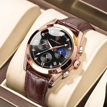 POEDAGAR Homens Cronógrafo de Quartzo Relógios de Negócios de Moda Relógio de Homem de melhor Marca de Luxo de Couro Impermeável relógio de Pulso Relógio Data