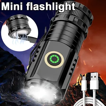 Portátil Mini Lanterna 3 LED Ultra Forte Luz Luz do Flash de USB Recarregável ao ar livre Lanterna com Caneta Clipe e a Cauda Ímã