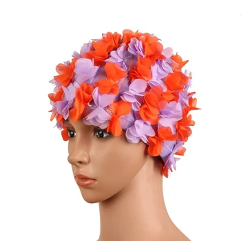 Proteção de ouvido colorido piscina tridimensional pétalas de flores confortável touca de mulher pétalas touca de banho