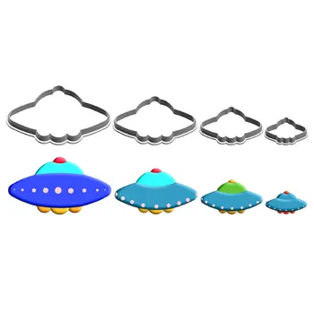 Quatro Especificações dos desenhos animados Nave Alienígena Disco Voador,de Moldes de Plástico,Bolo Fondant de Ferramentas,Cookies de Sushi e Frutos Cortadores