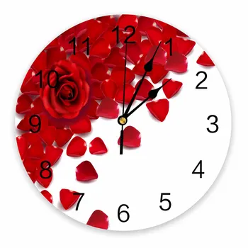 Rosa Vermelha A Flor Da Planta Branco Decorativo Redondo Relógio De Parede Algarismos Arábicos, Design Não Passando Quartos Com Casa De Banho Grande Relógio De Parede