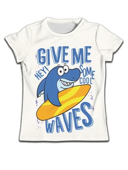 Roupas infantis para Meninas T-shirt Com desenhos animados Dolphin Surf Gráfico Roupas de Meninos Aniversário de T-shirts Brancas Casual Crianças Menino Topo