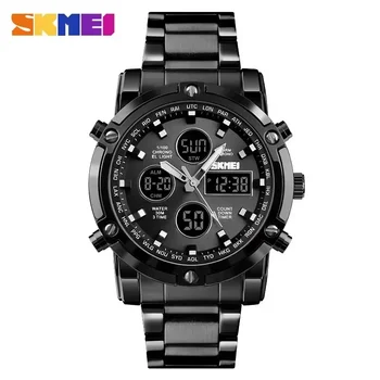 SKMEI 1389 Contagem regressiva de Aço Pulseira de relógio de Pulso Relógio Relógio Masculino Digital de Quartzo Relógio Homens, Três de Tempo de Pulso de Quartzo Mens Watch