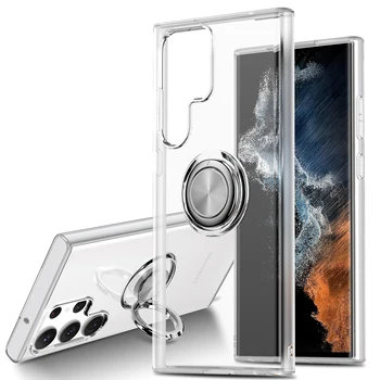 Slim Transparente Clara Anel Magnético Kickstand Case Para Samsung Galaxy S23 Ultra S22 S20 S21 Nota 20 Macio Protecção De Volta Funda