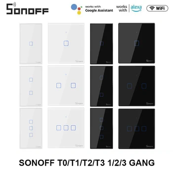 SONOFF TX wi-Fi Smart Parede, Interruptor do Toque T0 T1 T2 T3 UE EUA reino UNIDO 1/2/3Gang Casa Inteligente de Controle Para EWelink APP RF433 Alexa Inicial do Google