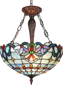 Tiffany Invertido as Luzes do Tecto lâmpadas do Candelabro De 18 Polegadas de Largura 3 Luz Pendente para Jantar, Sala de estar, Quarto, Corredor