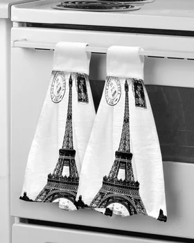 Torre Eiffel Retrô Vintage Carimbo Preto Branco Toalha De Mão Limpe Pendurar Panos De Cozinha Absorventes De Pano De Cozinha, Ferramentas, Acessórios De Casa De Banho