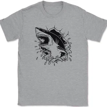 Tubarão Rasgando T-Shirt Engraçada Oceano Branca Grande De Humor Do Presente Do Humor Tee