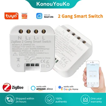 Tuya Zigbee 3.0 Smart Switch Mini 2 Gangue DIY Módulos de Premir o Botão de Controle de Voz Suporta Alexa Google Smartthings compatível
