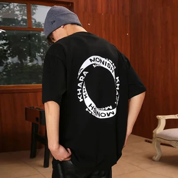 Verão Novo Algodão Retro T-shirt 3D Futurista Circular Impressão Rua Y2k Gola Redonda Casual manga Curta Topo Roupas masculinas