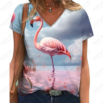 Verão novo senhoras com decote em V T -shirt Firebird Impressão 3D Ms. V -neck T -shirt Casual Tendências da Moda com decote em V T -shirt
