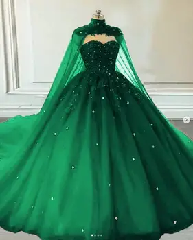 vintage princess verde esmeralda vestidos de noiva com cabo de envoltório do gótico querida applique frisado corset lace-up vestidos de noiva