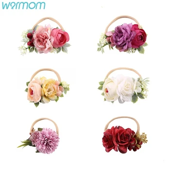 Warmom Bebê Artific Headwear Recém-nascido Tiaras de Flores para as Meninas Artesanal de Nylon Elástico Hairbands Floral Criança Faixas de Cabelo