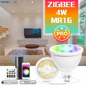 ZigBee 3.0 Inteligente RGBCCT Spotlight MR16 Pro 4W AC/DC12V Bulbo 30 120 Graus de Ângulo de Feixe de Trabalho com Alexa Eco Plus Aplicativo de Voz 2,4 G RF